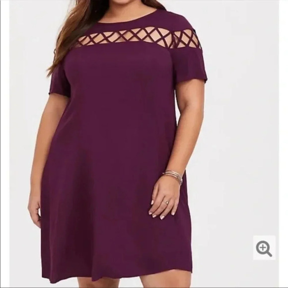 Torrid Burgundy/Purple Mini Challis Trapeze Dress in Size 1 - Picture 1 of 9